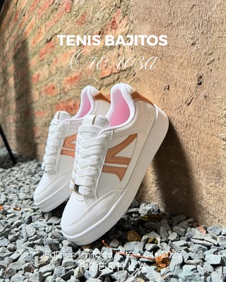 Tenis Blanco Suela Baja para Dama - ORO ROSA