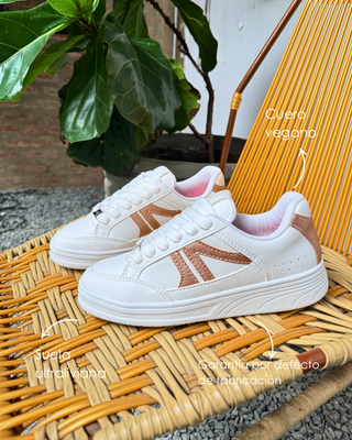 Tenis Blanco Suela Baja para Dama - ORO ROSA
