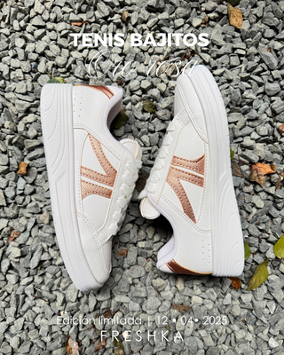 Tenis Blanco Suela Baja para Dama - ORO ROSA