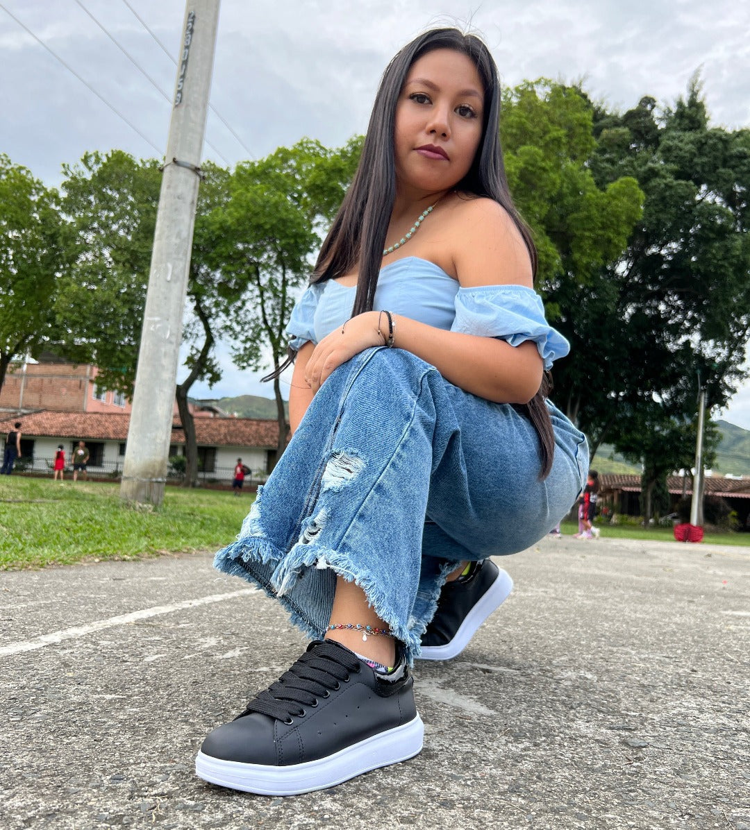 Zapatillas Deportivas Outfit Con Zapatos Azules Mujer Tenis Azules