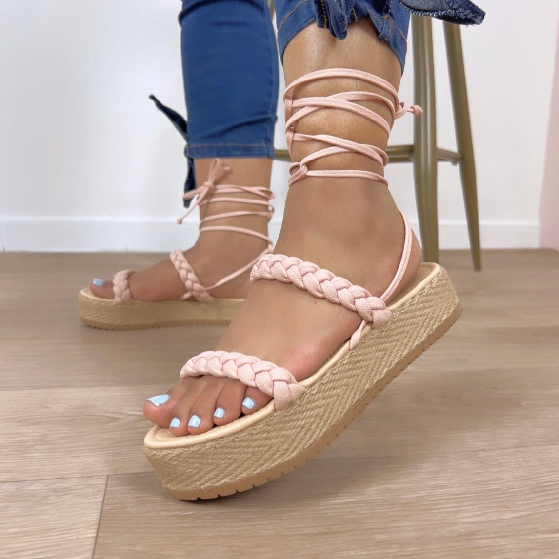 Sandalias Planas con Suela en Yute - Trenza Blanca