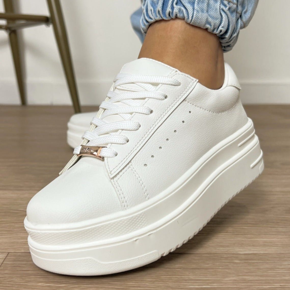 Zapatillas blancas de plataforma para mujer, Tenis femeninos